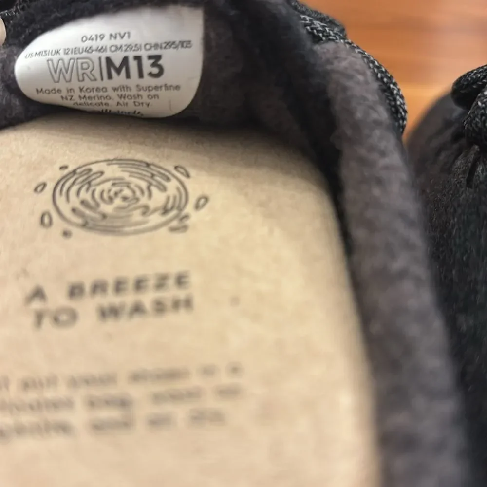 New Allbirds Natural Black Soft Marino Wool Runners with Black Sole Size 13